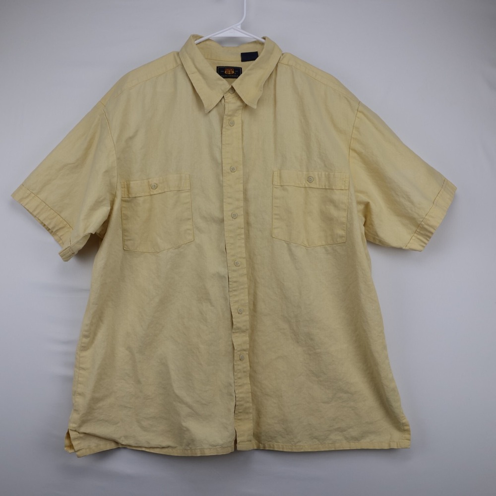 Route 66 Mens 2XL Yellow Short Sleeve Button Down Shirt Cotton Ramie Blend